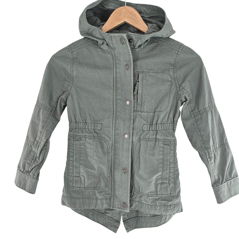 GAP Kids Girls Utility Jacket Military Parka Hooded Casual Green S Regular